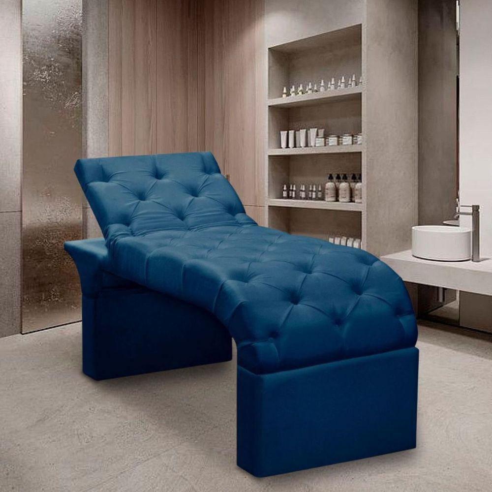 Maca Estofada Estética Cílios Regulável Spa Suede Ana azul Marinho