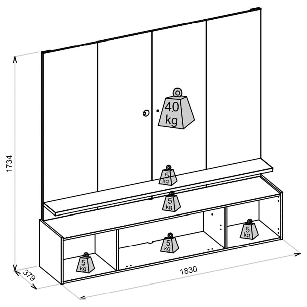 Painel Para TV até 75 Polegadas Intense 183 Cm Caemmun