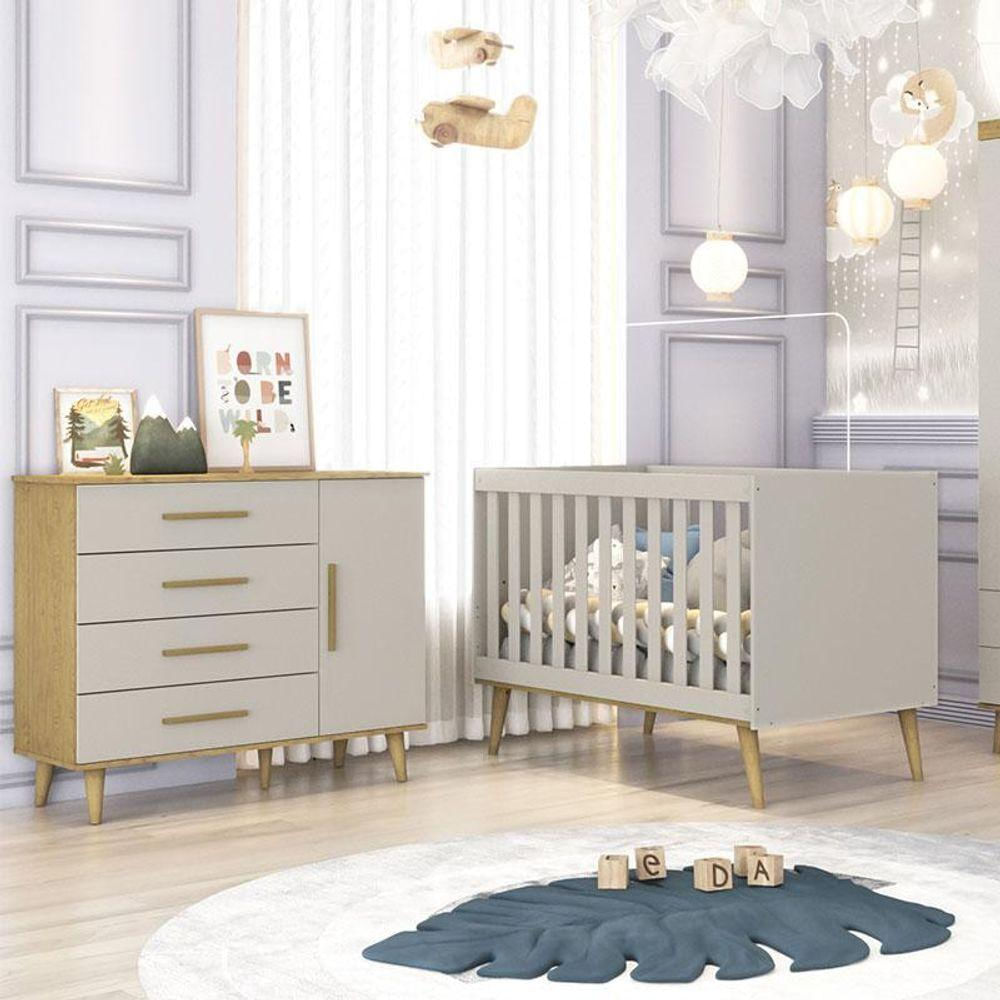 Berço Americano E Cômoda Infantil Ambiente Ludmila Off White Bétula - Carolina Baby