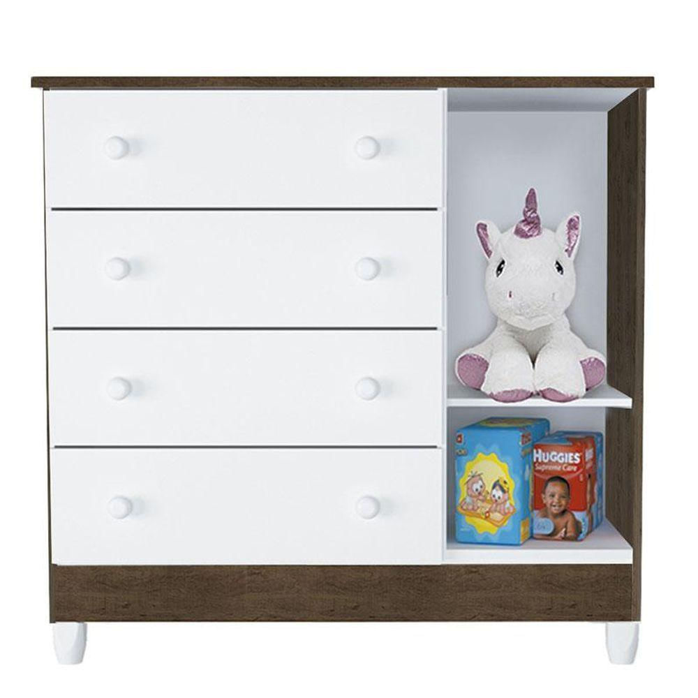 Quarto De Bebê Ariel 4p Berço Lara Branco Acetinado Amadeirado Com Colchão - Carolina