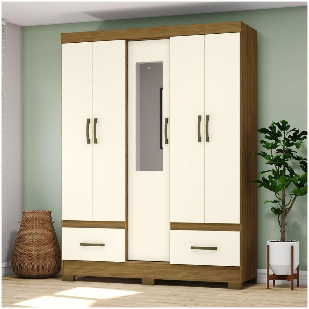 Guarda Roupa Solteiro 05 Portas 02 Gavetas B60 Briz Nature Com Off White