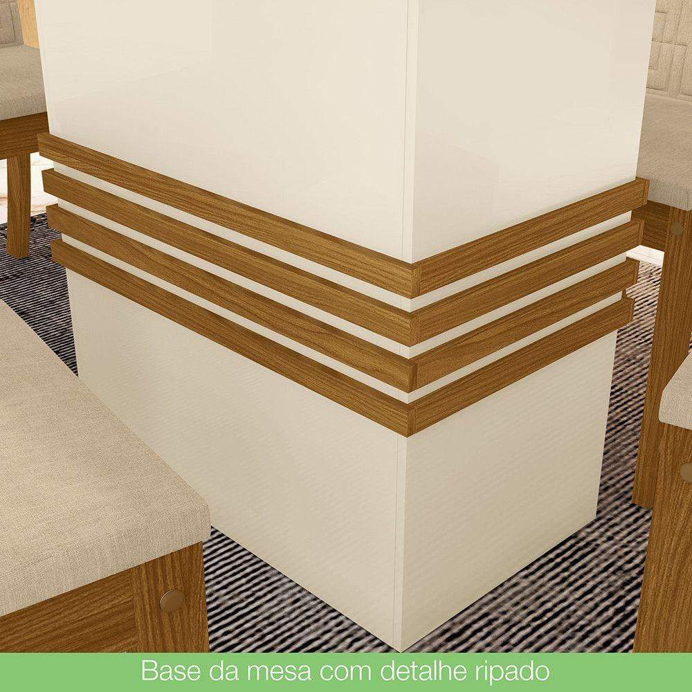 Conjunto Sala De Jantar Tampo Mdf 160 Cm 06 Cadeiras Marilia Casa 812 Nature Com Off White E Linho