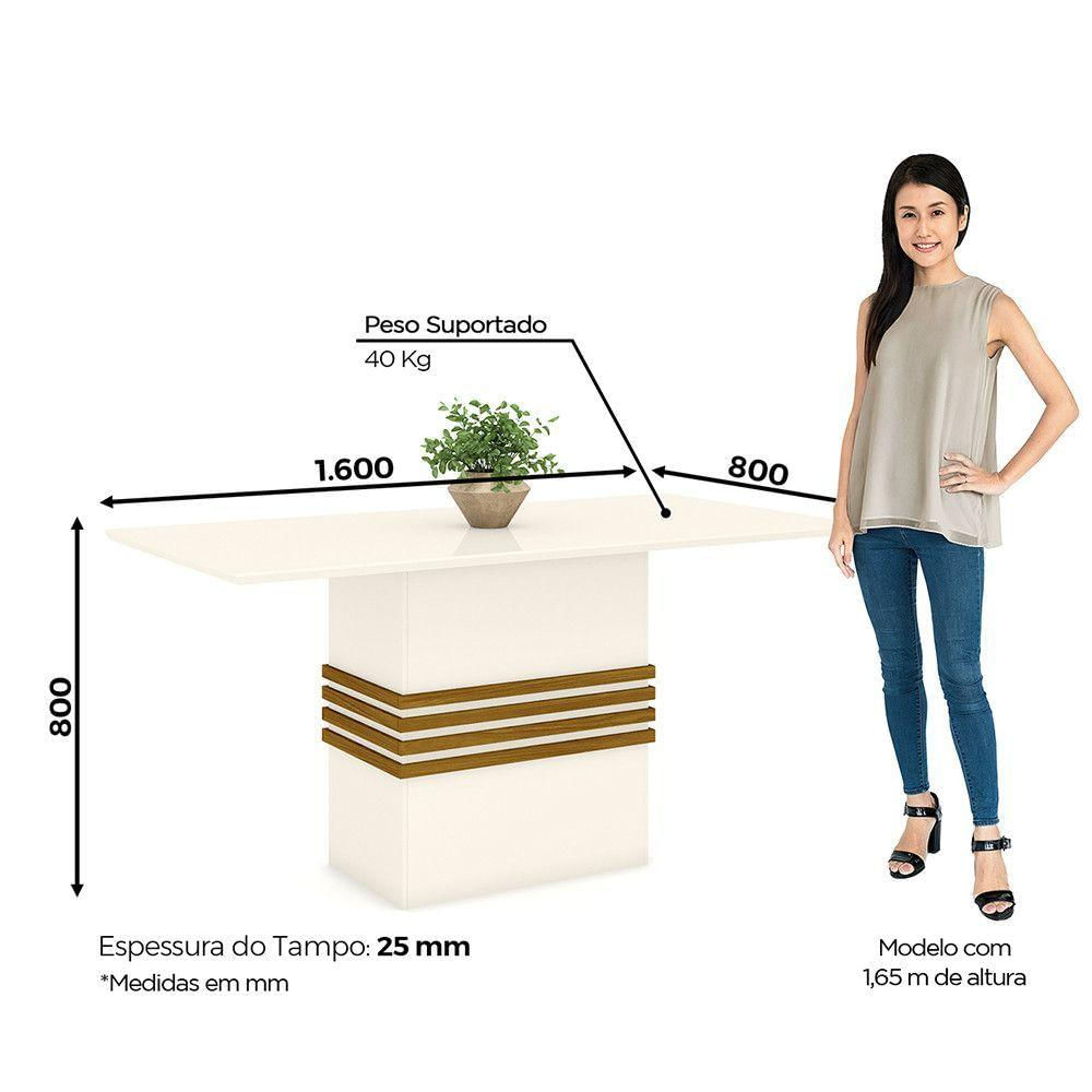 Conjunto Sala De Jantar Tampo Mdf 160 Cm 06 Cadeiras Marilia Casa 812 Nature Com Off White E Linho