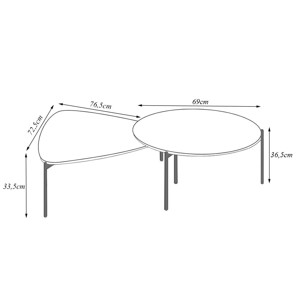 Conjunto Mesas de Centro Decorativas Oak e Dutton Pés Metálicos Dourados Off White/Quartzo G18 - Gran Belo