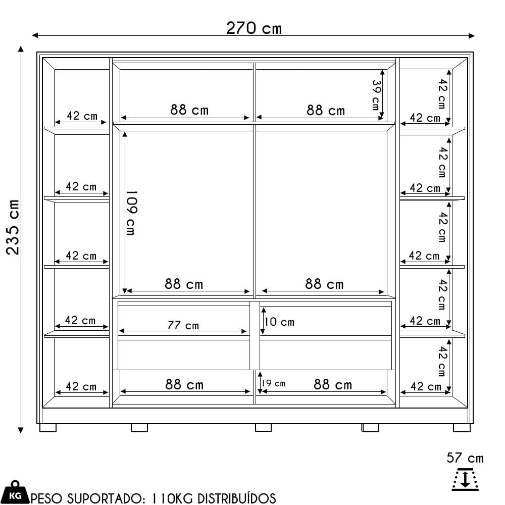 Guarda Roupa Casal 4 Portas 4 Gavetas Jacarandá Flex Cinamomo/Off White - Albatroz