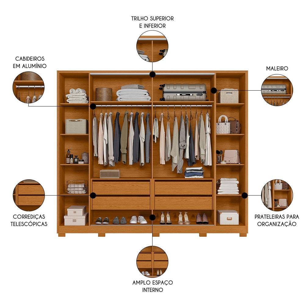 Guarda Roupa Casal 4 Portas 4 Gavetas Jacarandá Flex Cinamomo/Off White - Albatroz