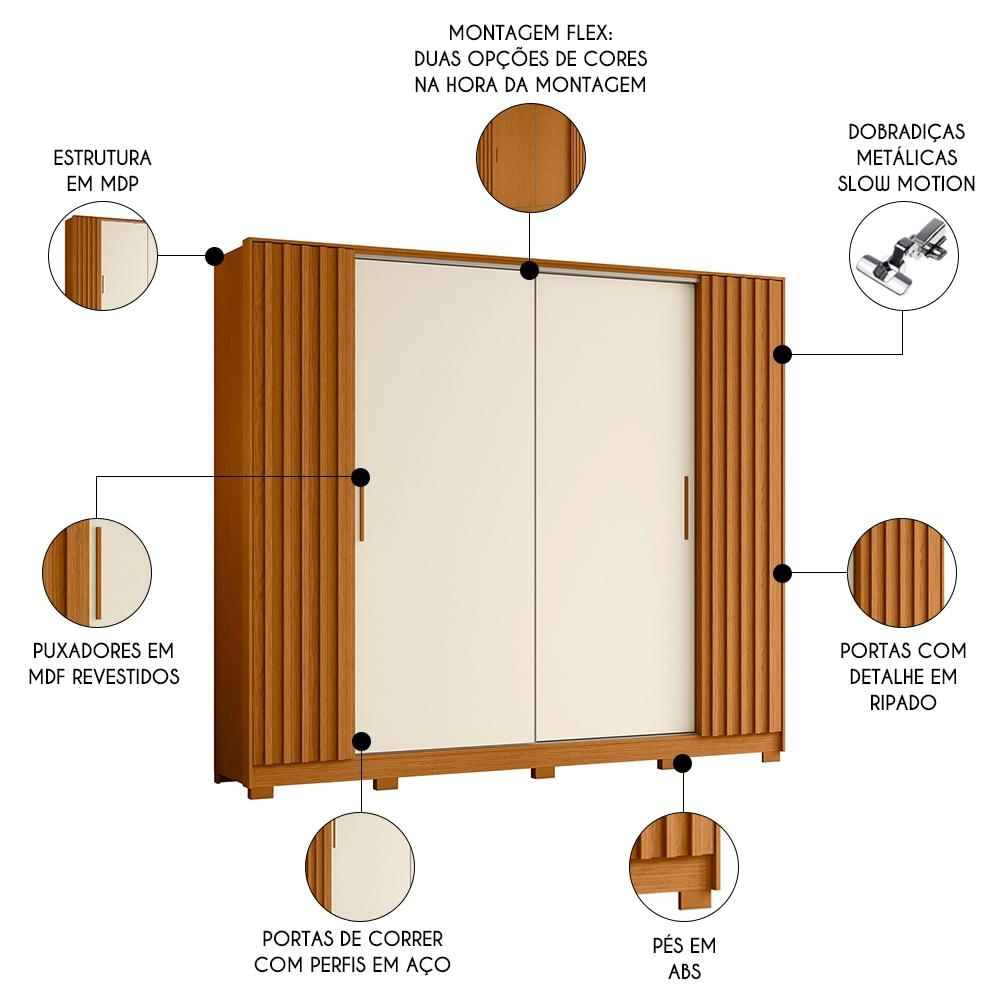 Guarda Roupa Casal 4 Portas 4 Gavetas Jacarandá Flex Cinamomo/Off White - Albatroz