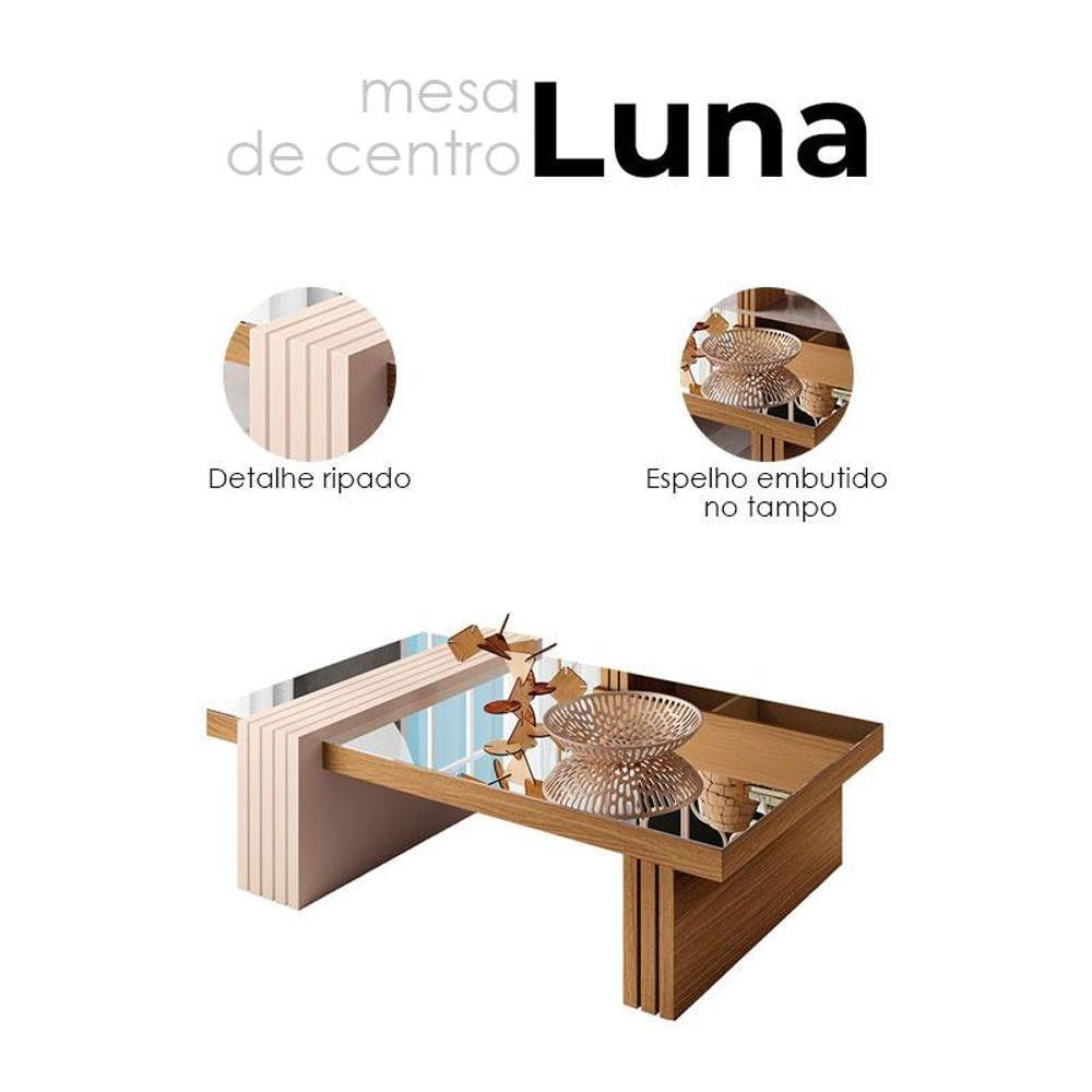 Mesa De Centro Ambiente Luna Freijó Off White Com Espelho - Hb Móveis