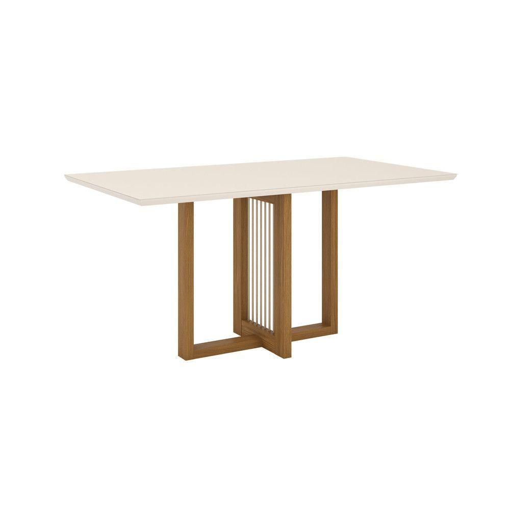 Mesa De Jantar Com Tampo Mdf E Vidro Com Canto Reto 160 Cm Natalí Henn Nature Com Off White