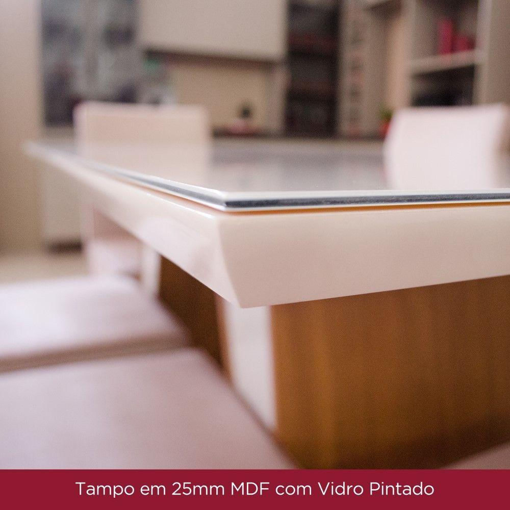 Mesa De Jantar Com Tampo Mdf E Vidro Com Canto Reto 160 Cm Natalí Henn Nature Com Off White