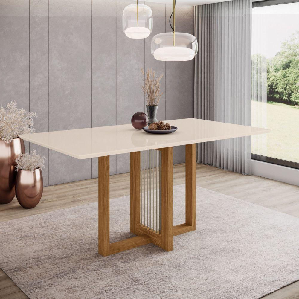 Mesa De Jantar Com Tampo Mdf Com Canto Reto 160 Cm Natalí Henn Nature Com Off White