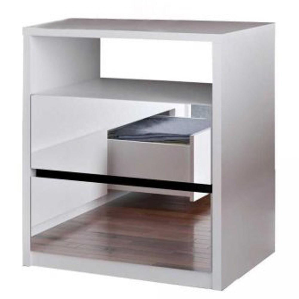 Mesa De Cabeceira Espelhada 2 Gavetas E Nicho Blank F04 Branco - Mpozenato