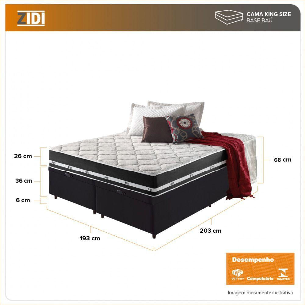 Cama Box King Baú Preto + Colchão Molas Los Angeles 193cm