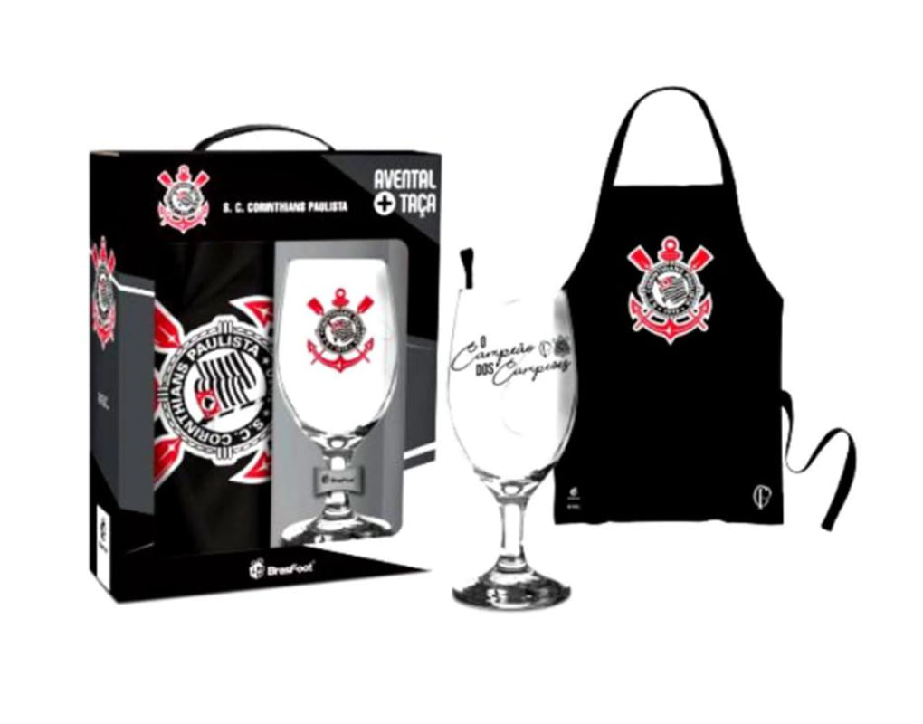 Taça de Vidro com Avental Corinthians 330ml Oficial