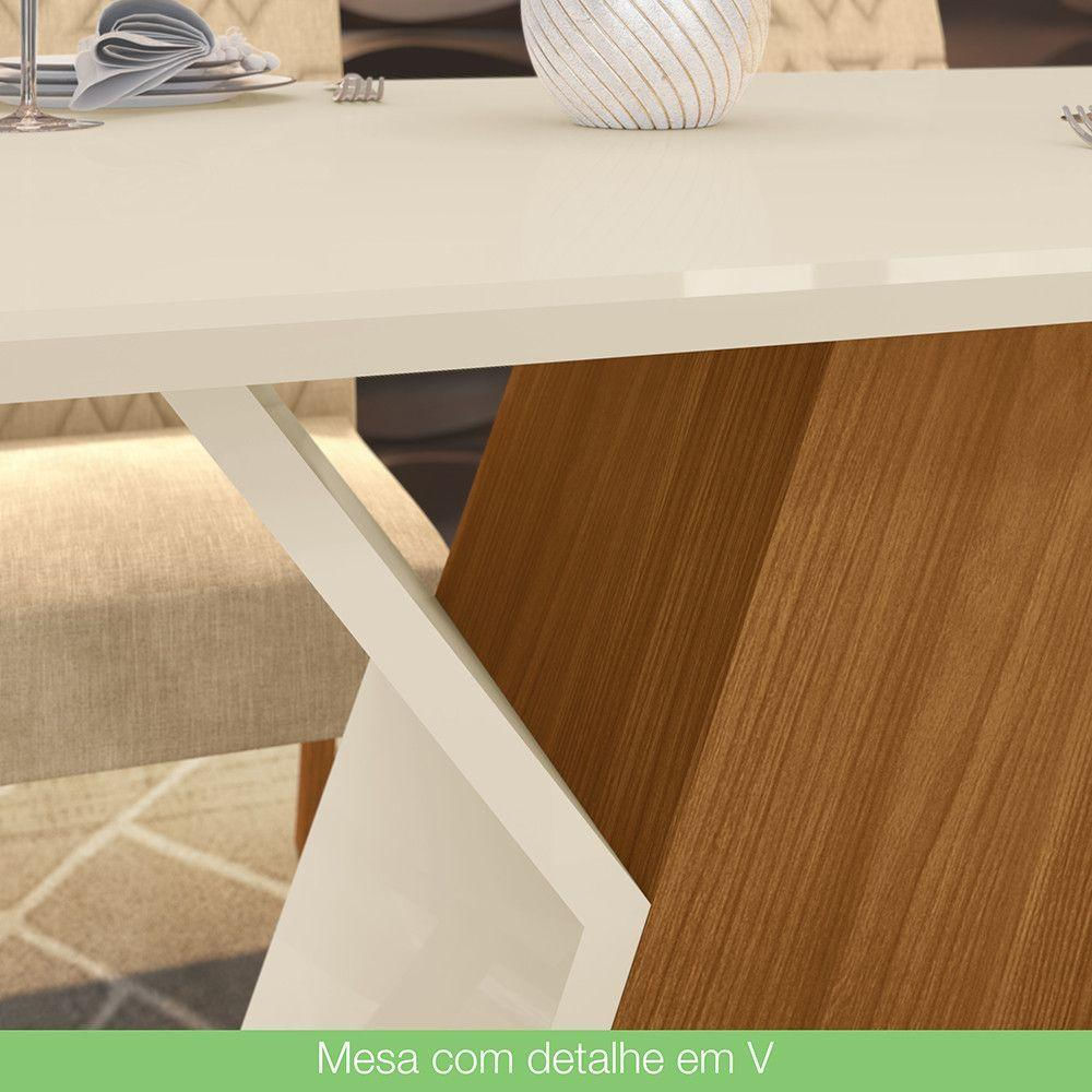 Mesa De Jantar Com 04 Cadeiras Mdf 120cm Off White E Linho