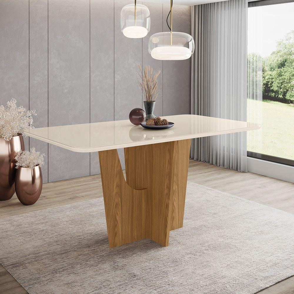 Mesa De Jantar Com Tampo Mdf Com Vidro 160cm Vértice