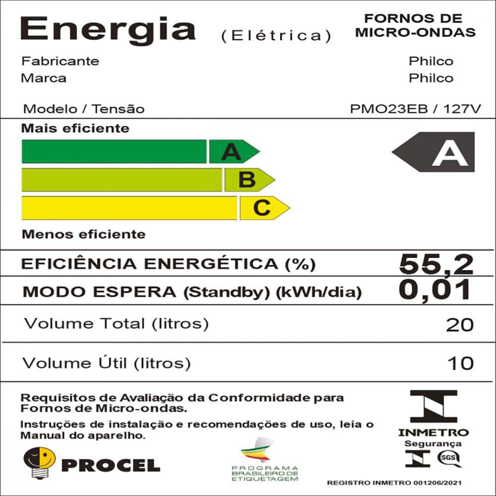 Micro-ondas Philco Pmo23eb Revestimento Limpa Fácil 20L 220V