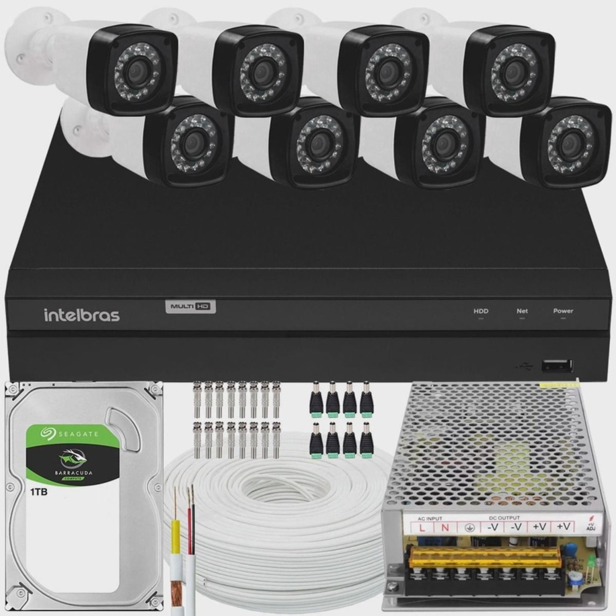 Kit dvr Intelbras 8 canais H.265 1TB 8 câmeras Full HD 20m