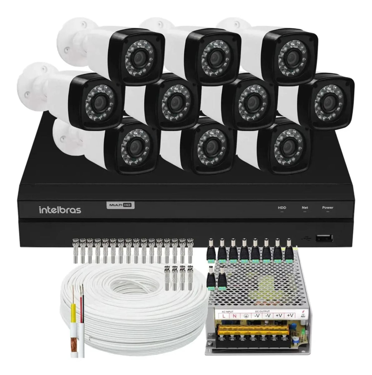 Kit Dvr Intelbras 16 Canais H.265 2tb 10 Câmeras Full Hd 20m