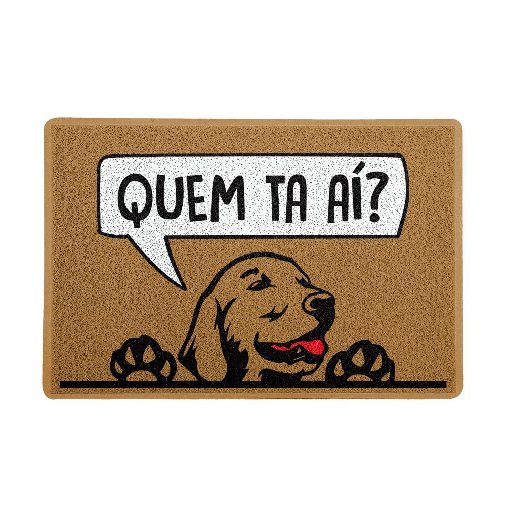 Capacho/Tapete 60x40cm, Linha Pets, modelo Quem Ta Ai? Golden Retriever, na cor marrom