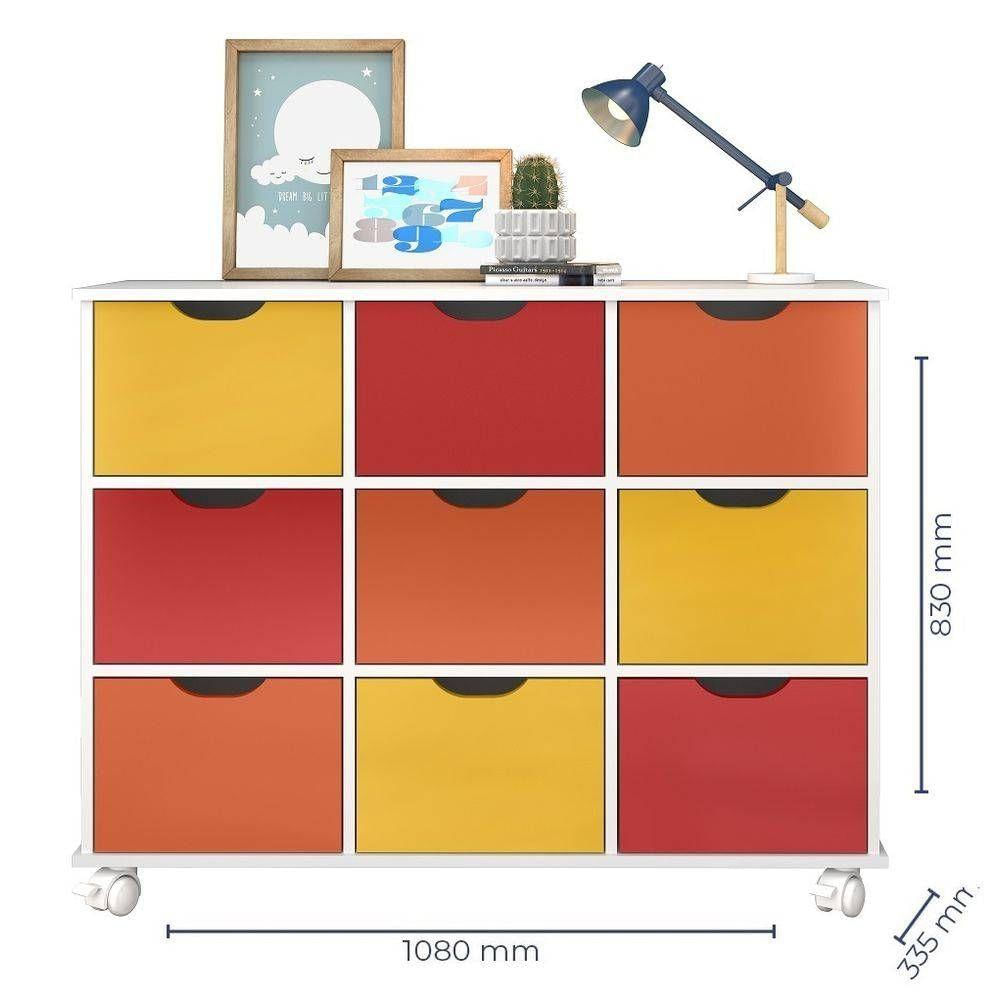 Nicho Organizador Com 9 Gavetas Coloridas E Rodízios Qmovi
