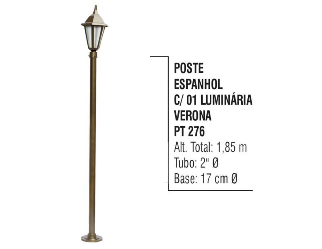 Poste Espanhol Jardim de Alumínio 01 Luminária Verona 1,85m