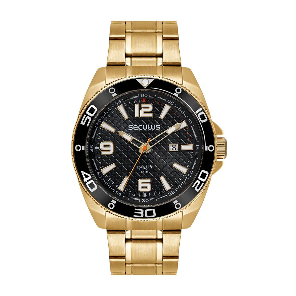 Relógio Seculus Masculino Ref:77241gpsvda2 Esportivo Dourado