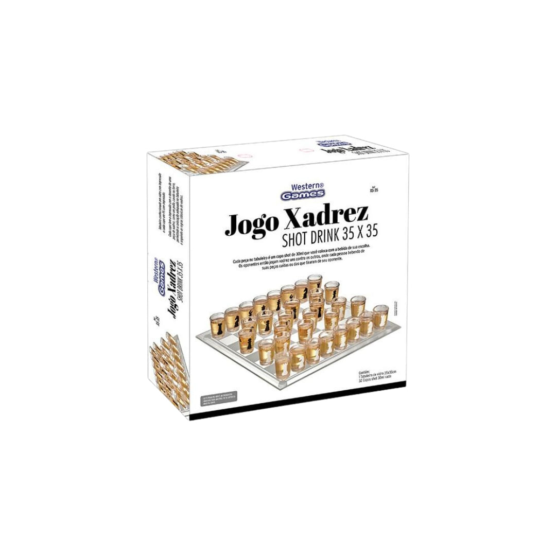 Jogo de Xadrez Shot Drink 35x35 Tabuleiro de Vidro - Western