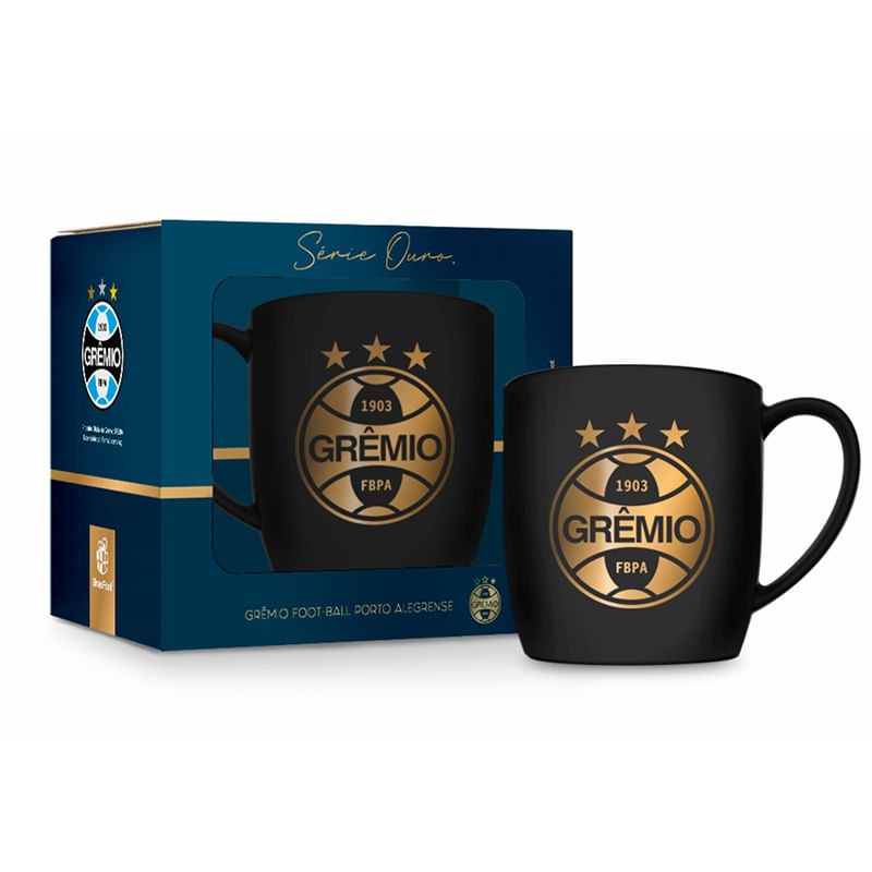 Caneca Porcelana Premium BrasFoot Gremio Serie Ouro 300ML Urban Licenciada Preto