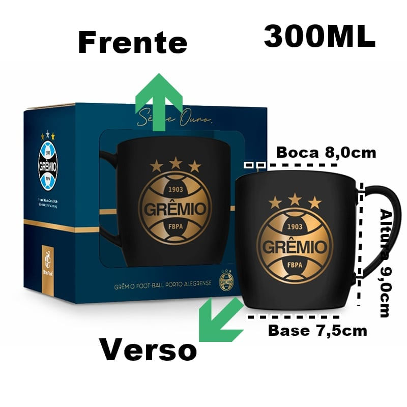 Caneca Porcelana Premium BrasFoot Gremio Serie Ouro 300ML Urban Licenciada Preto