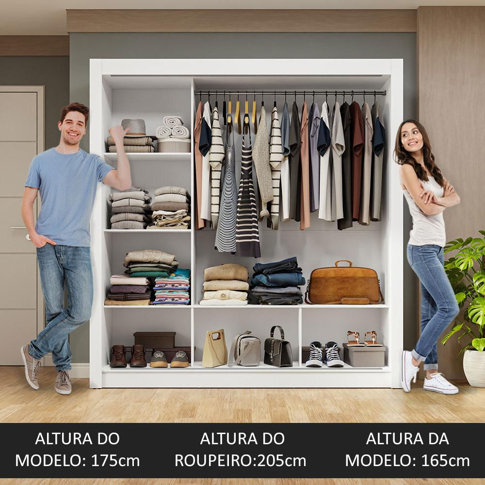 Guarda-Roupa Casal 3 Portas de Correr com Espelho Branco Nobre Madesa Branco