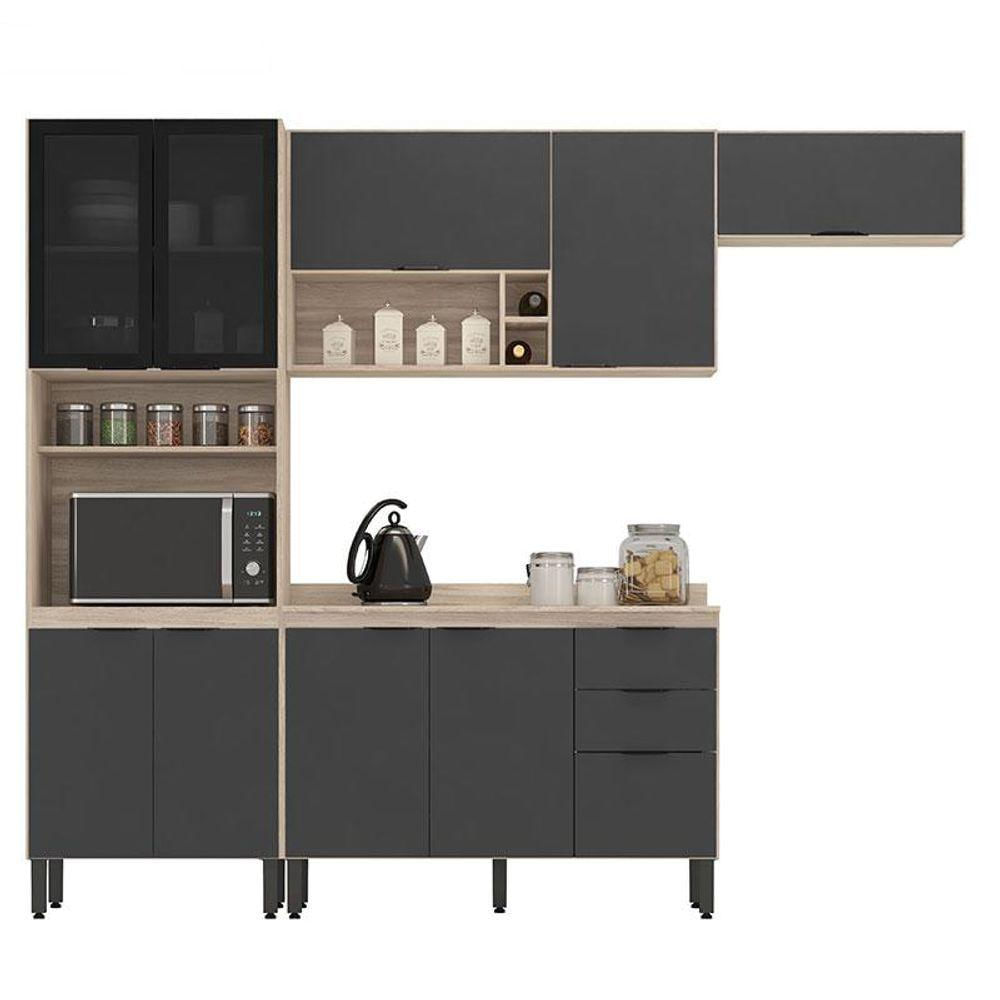 Cozinha Modulada Firenze Fi0006 Avena Grafito - Demóbile