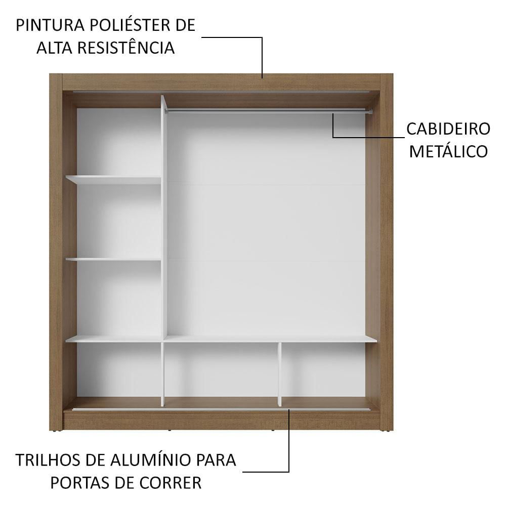 Guarda-Roupa Casal 3 Portas de Correr com Espelho Rustic/Branco Nobre Madesa Rustic/Branco