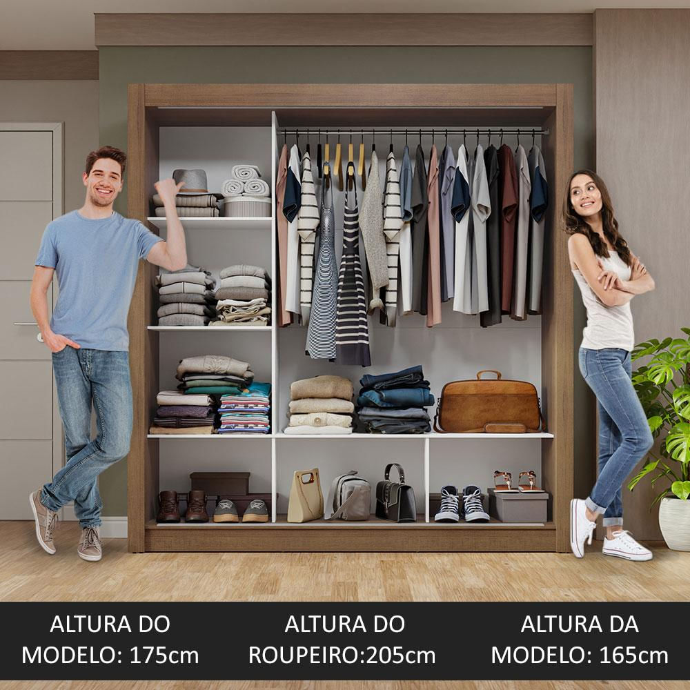 Guarda-Roupa Casal 3 Portas de Correr com Espelho Rustic/Branco Nobre Madesa Rustic/Branco