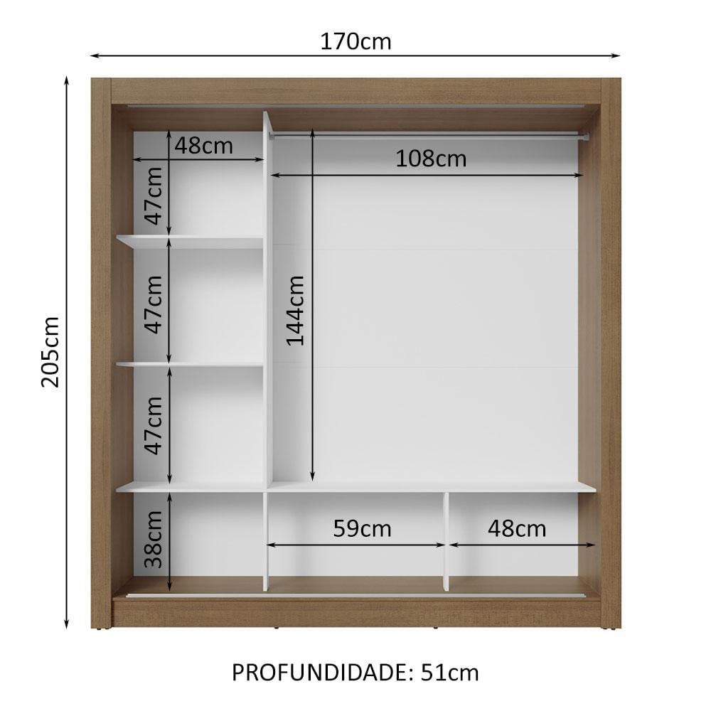 Guarda-Roupa Casal 3 Portas de Correr com Espelho Rustic/Branco Nobre Madesa Rustic/Branco