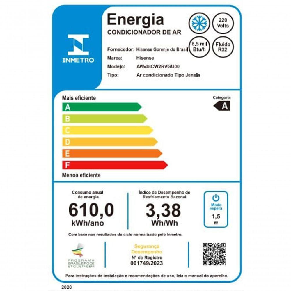 Encontraproduto.com.br - Ar Condicionado Janela Eletrônico Hisense com Wi-Fi 8.500 BTUs Frio R-32 AW-08CW2RVGU00 – 220V