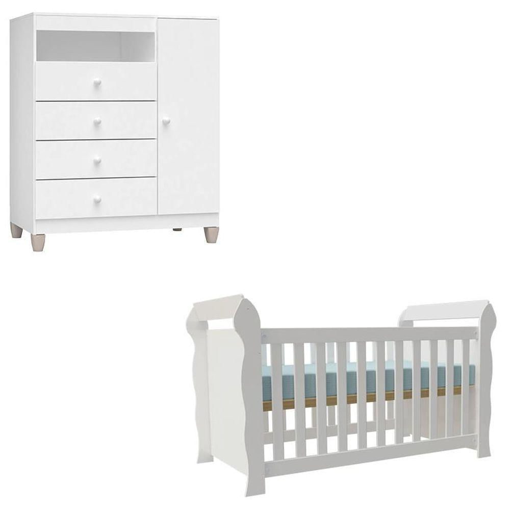 Berço Americano Lara E Cômoda Infantil Ternura Baby Branco Brilho - Incorplac