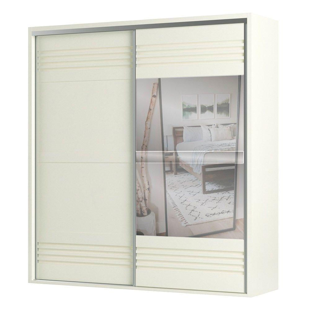 Guarda Roupa Casal Com Espelho 223Cm 2 Portas 100% Mdf Tw602E Off White