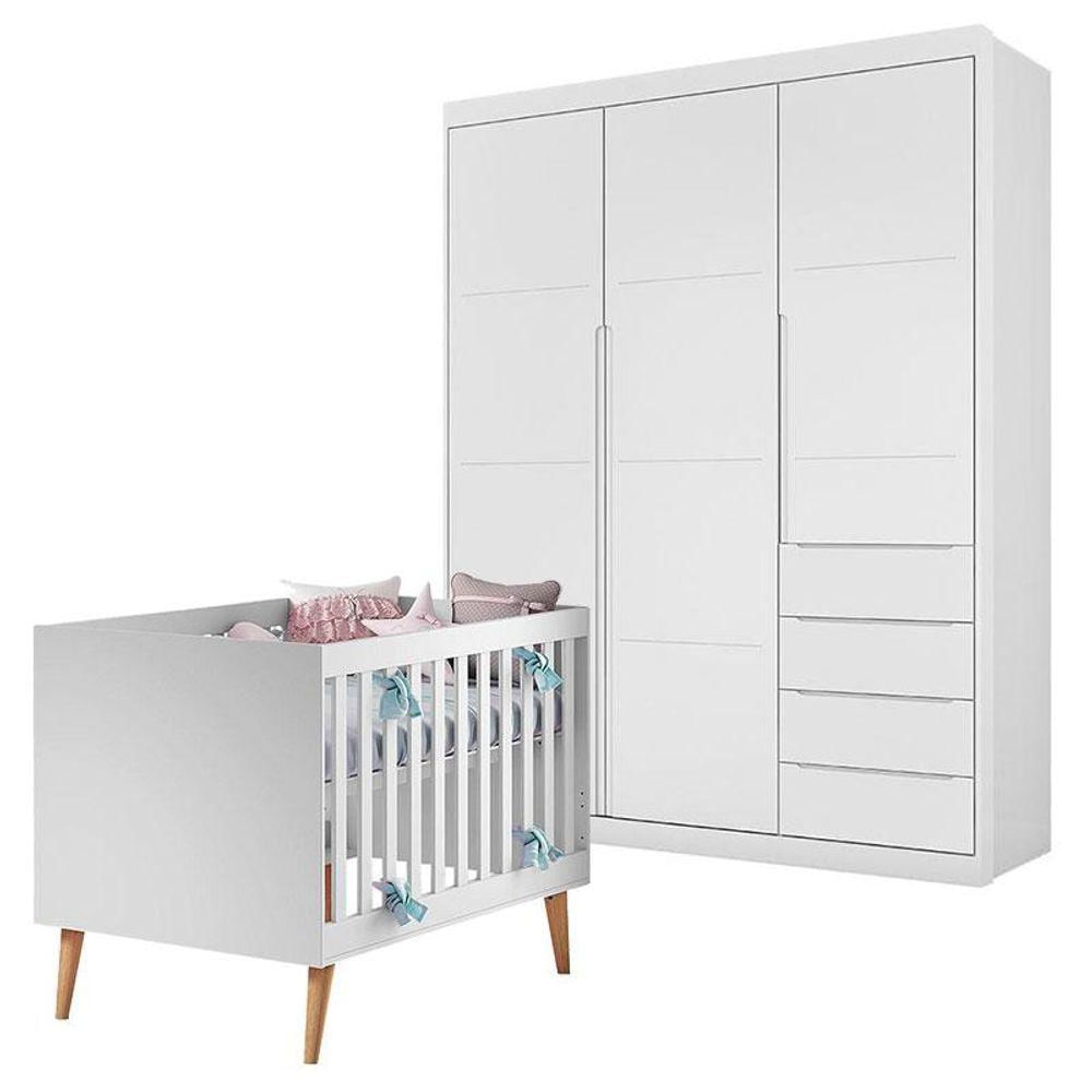Berço Americano Ludmila E Guarda Roupa Blenda Branco Acetinado - Phoenix