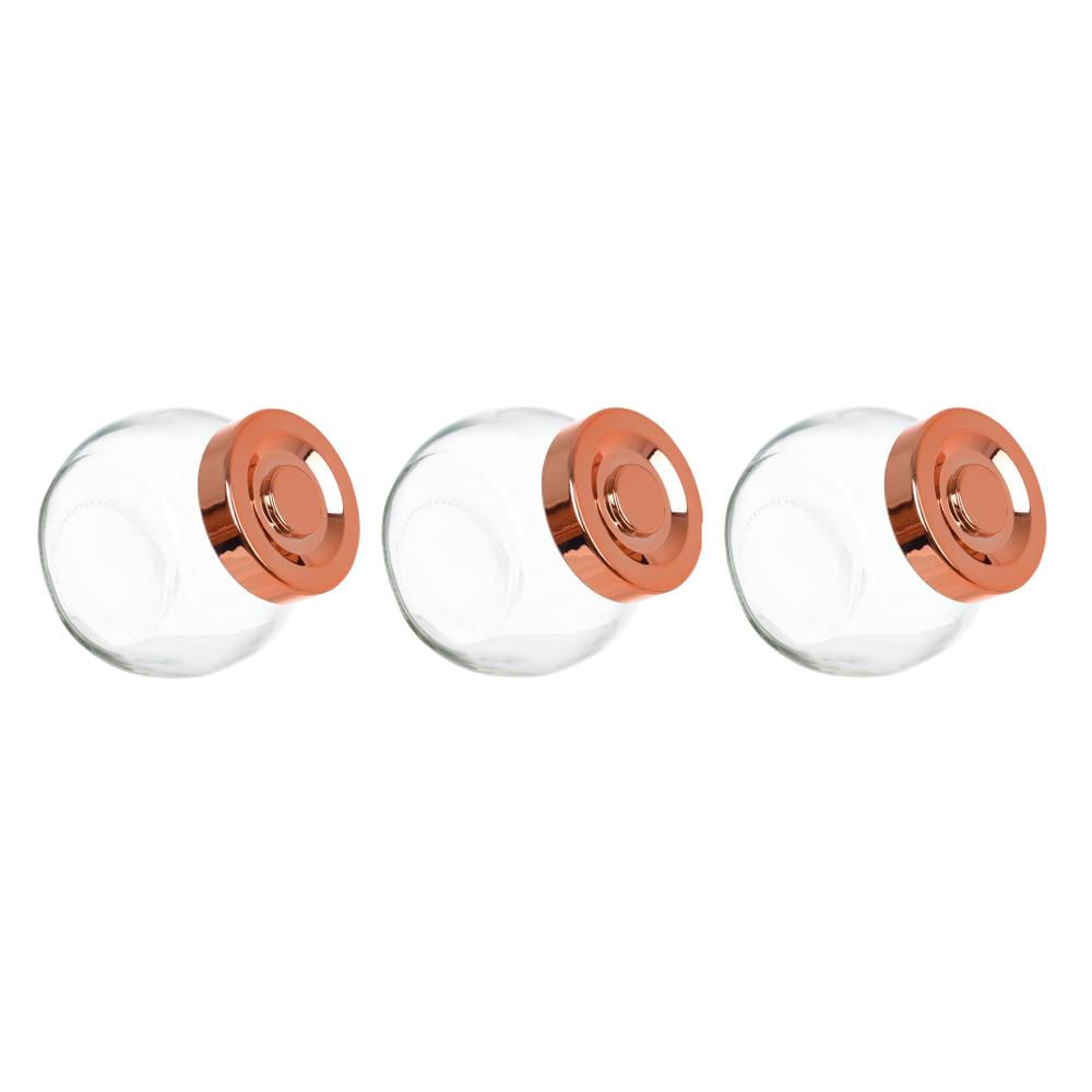 Kit 3 Porta Temperos em Vidro com Tampa Metálica Rosê Gold 170ml - D&#039Rossi