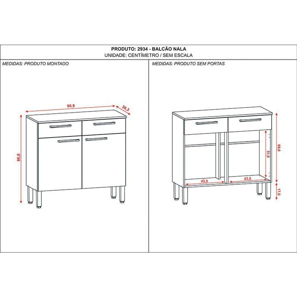 Balcão De Cozinha Nala Nogueira Off White Ripado - Kits Paraná