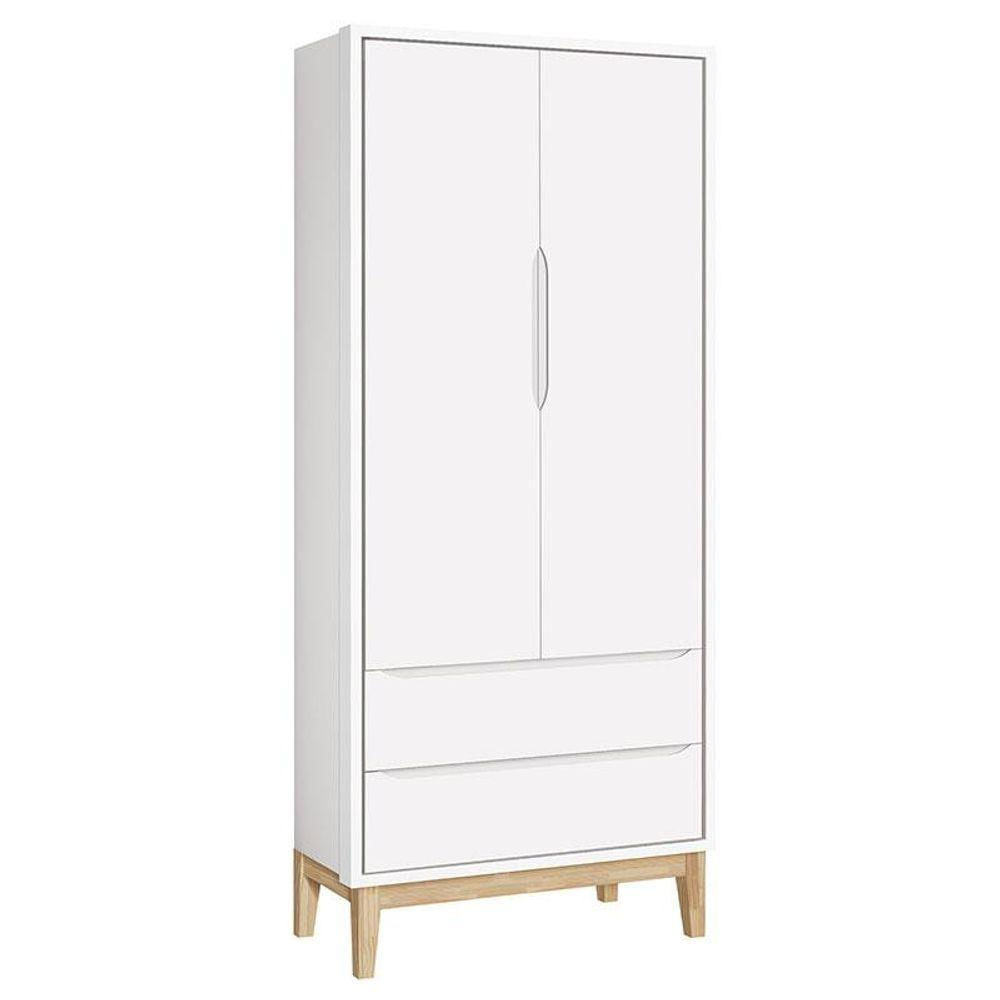 Quarto De Bebê Classic 2 Portas Com Colchão E Cômoda Gaveteiro Branco Pés Madeira Natural - Reller