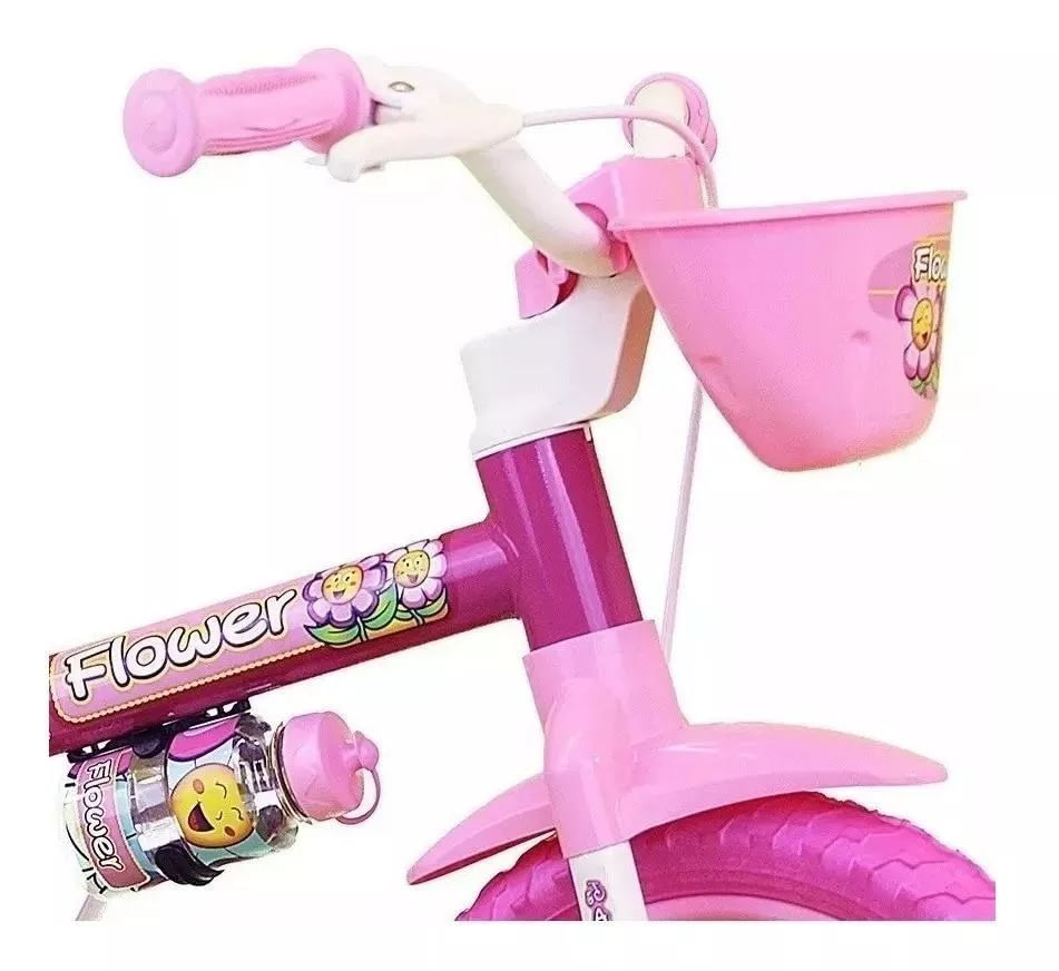 Bicicleta infantil Nathor Flower aro 12 freio tambor cor rosa com rodas de treinamento