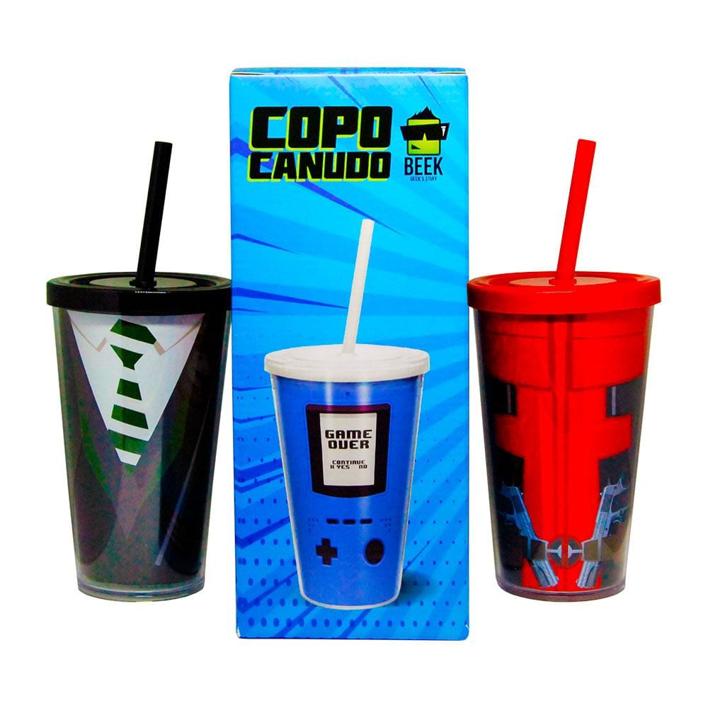 Copo Canudo Parede Dupla 500ml Gameboy Lilás - Beek