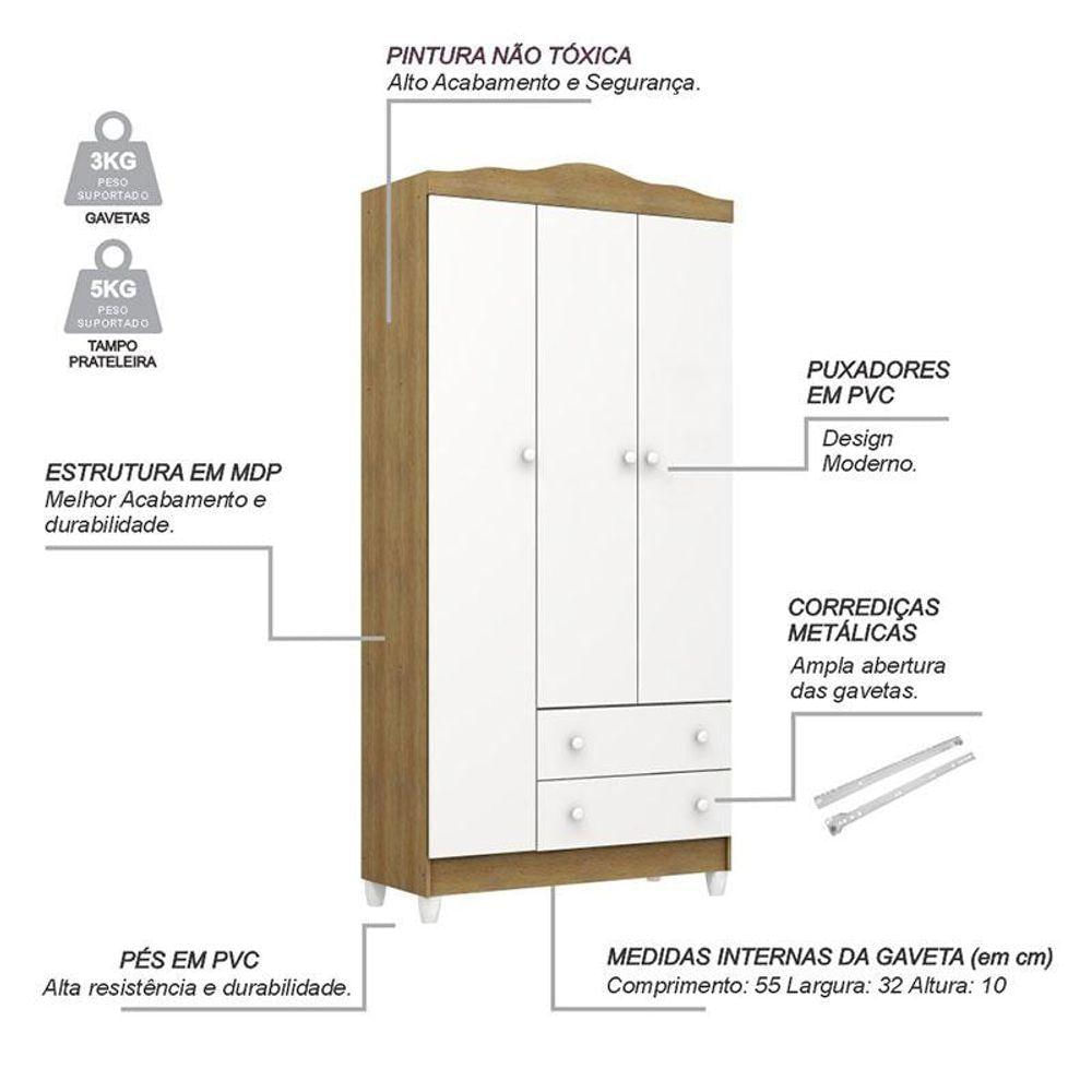 Quarto De Bebê Mel Flat E Berço Americano Lara Branco Acetinado Amadeirado Com Colchão Gazin