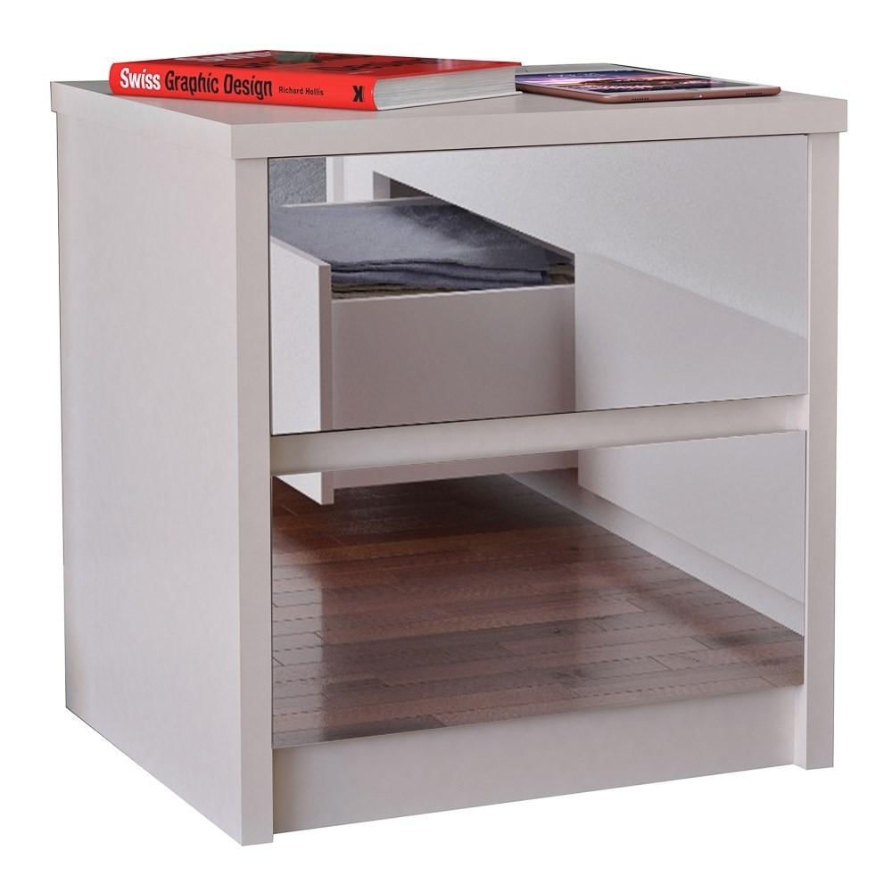 Mesa de Cabeceira Espelhada 2 Gavetas Blank F04 Branco - Mpozenato