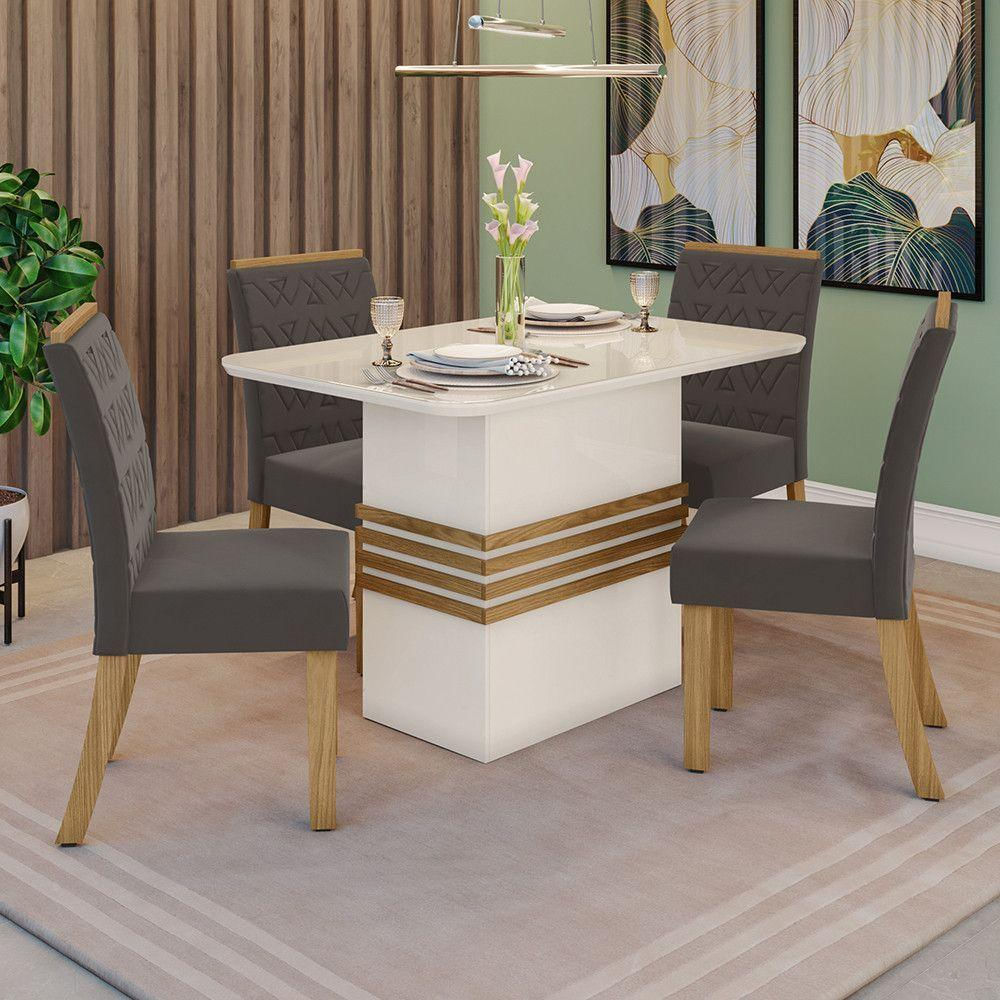 Conjunto Sala De Jantar Com Vidro 120 Cm 4 Cadeiras Nature Com Off White E Marrom Expresso