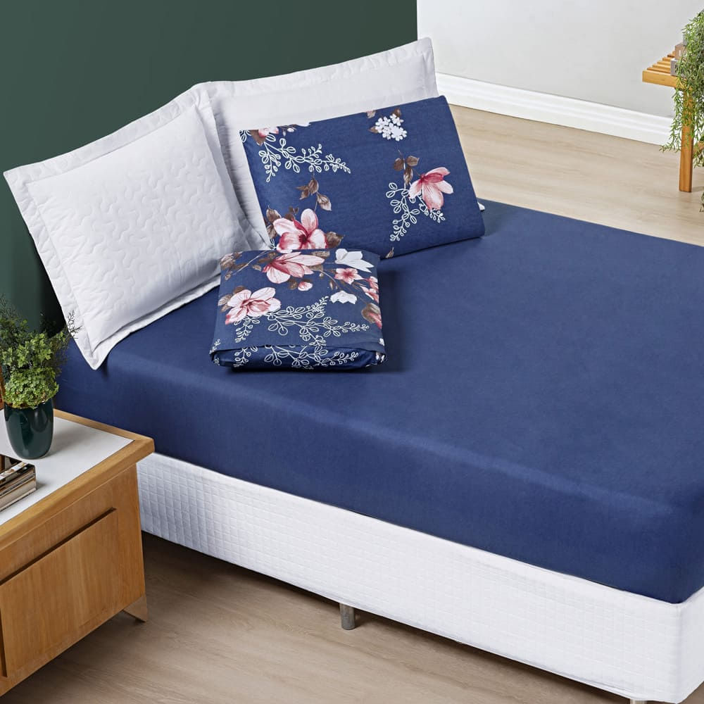 Jogo de Lençol Júlia King 3 Peças Micropercal 200 Fios Floral - Encantada