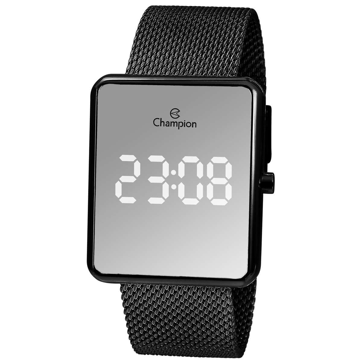 Relógio Champion Feminino Ref:Ch40080k LED Espelhado Black