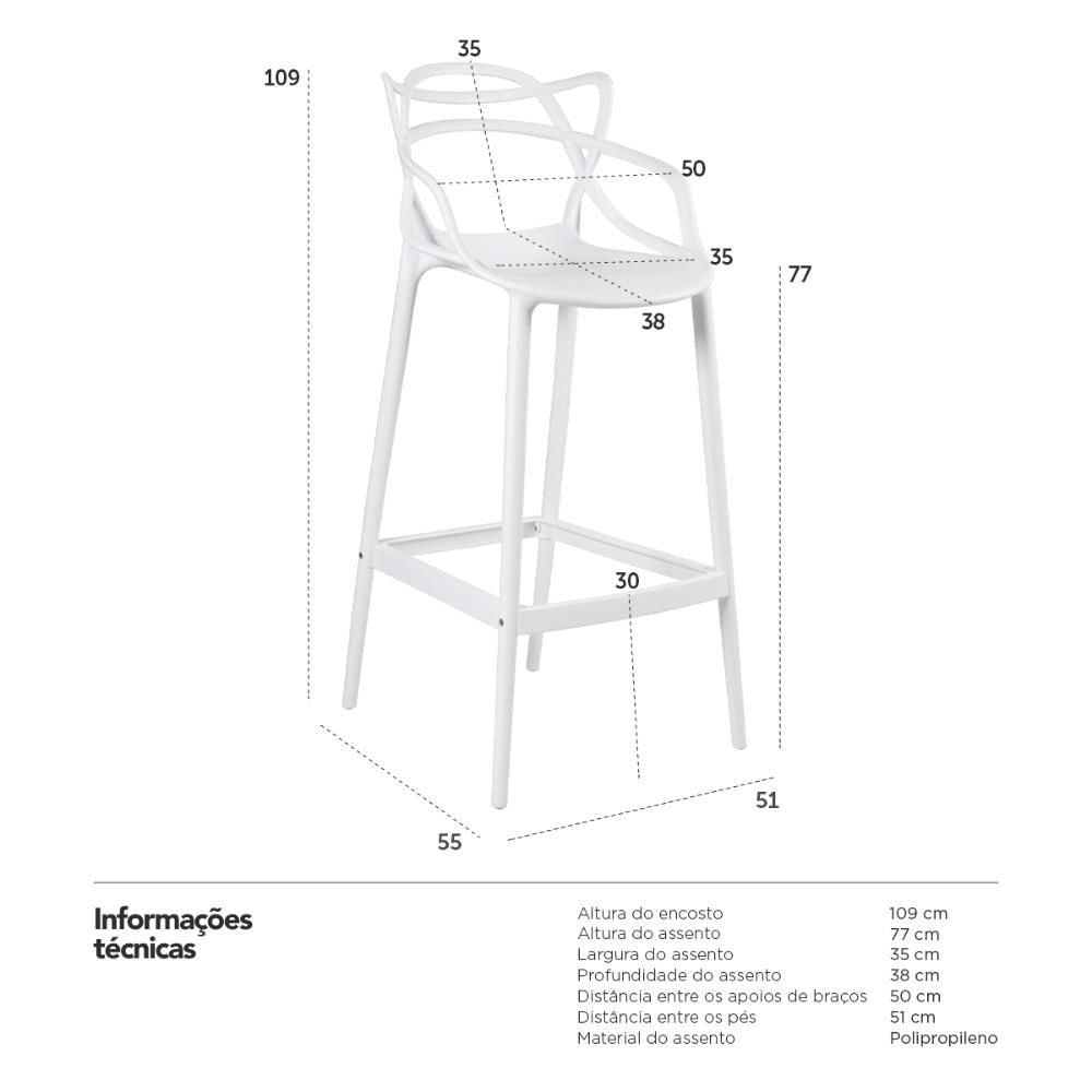 Kit 4 Banquetas Altas Masters Allegra 76 Cm Branco